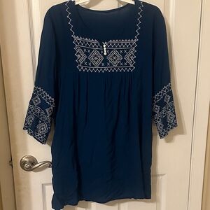Roaman's Deep Blue Tunic with White Embroidery
